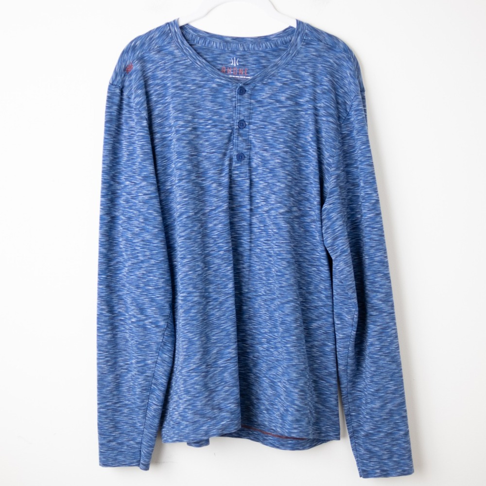 Rhone Henley Pima Cotton Shirt Mens L Blue Long Sleeve Tagless Stretch SDH-172